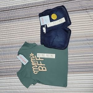 Girls 18 months green top and blue jean shorts set